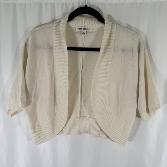 Banana Republic Wool Cashmere Cardigan Women Large Ivory Open Front Cropped - Picture 1 of 9